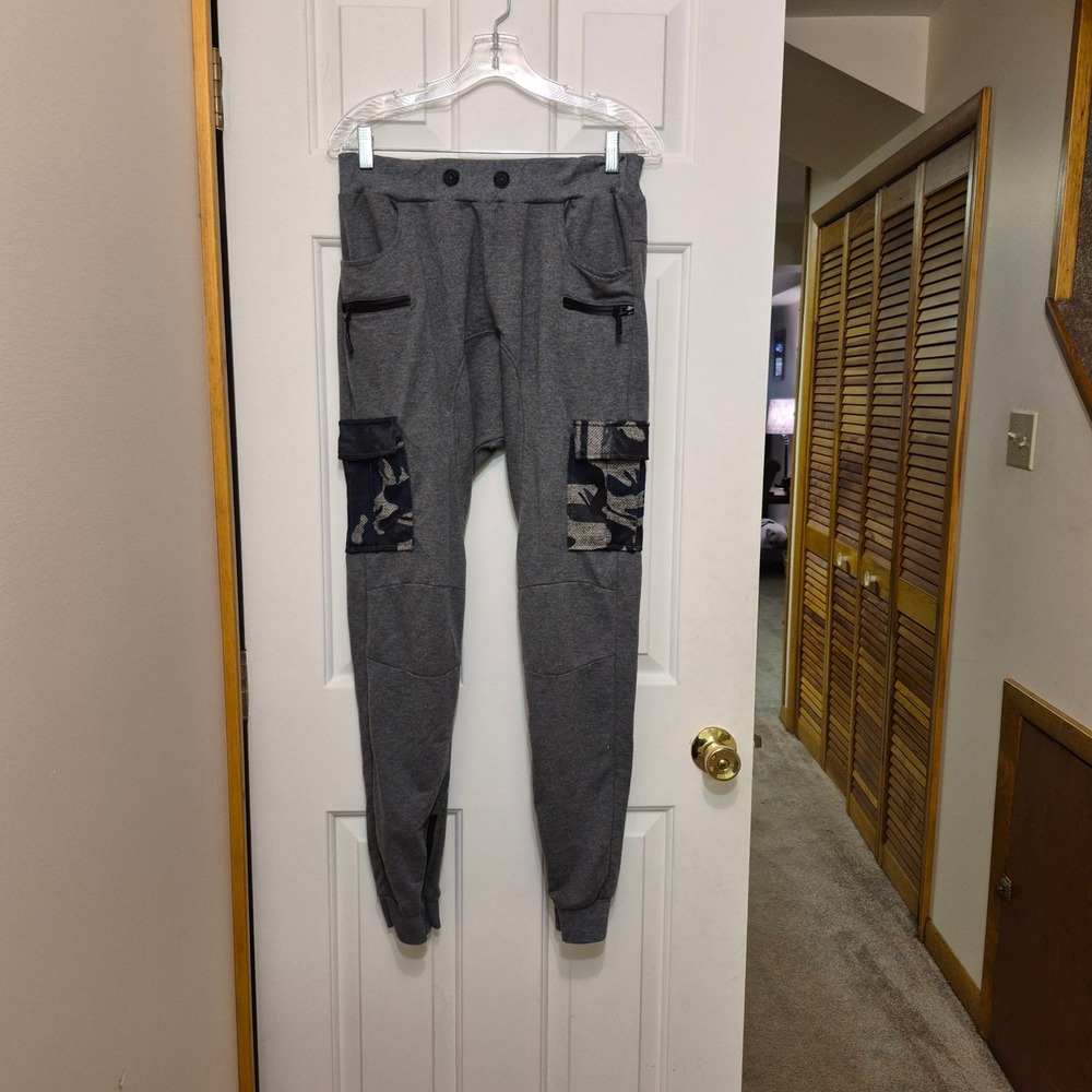 American Stitch Mens Gray Cargo Jogger Pants Camo Pockets Ankle Zip Size L